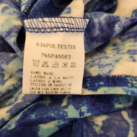 GRIFFLIN PARIS MAXI DRESS BLUE PRINT Geometric Floral Sleeveless Summer Large - Picture 9 of 12